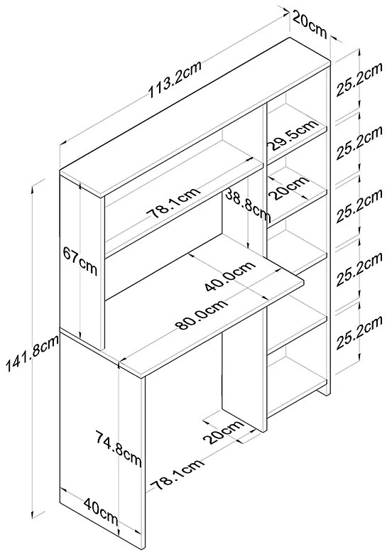 Γραφείο εργασίας-ραφιέρα Janson pakoworld λευκό 113x40x142εκ (1 τεμάχια)