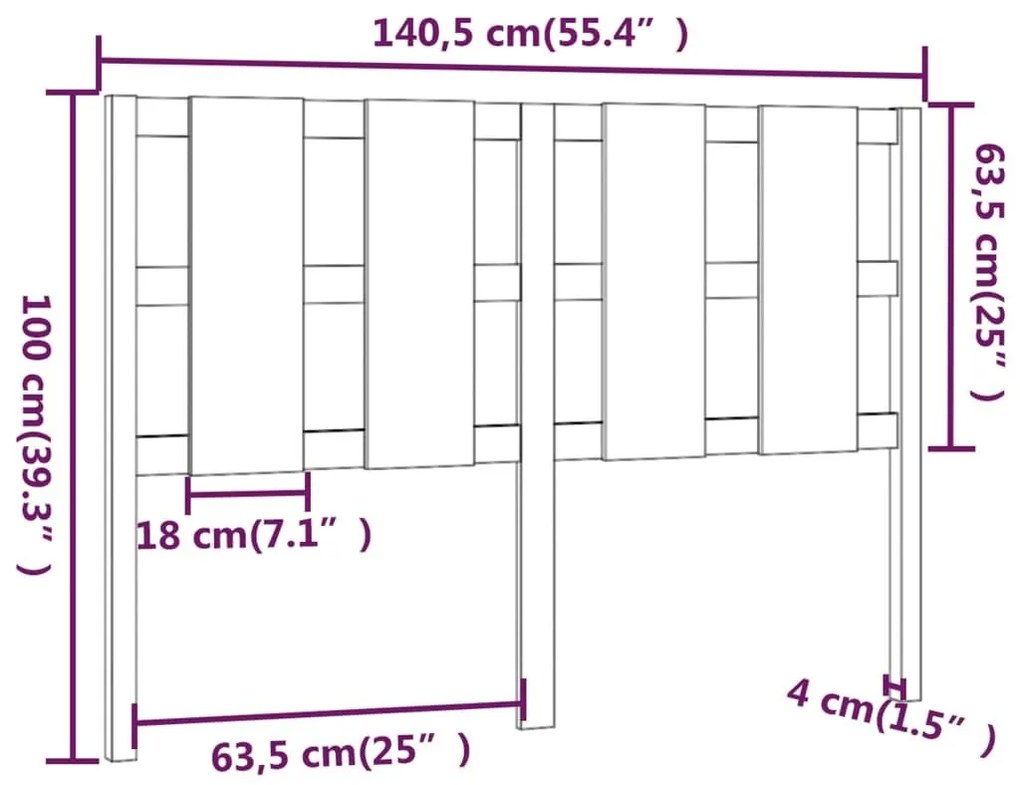 Κεφαλάρι Κρεβατιού Μελί 140,5 x 4 x 100 εκ. Μασίφ Ξύλο Πεύκου - Καφέ