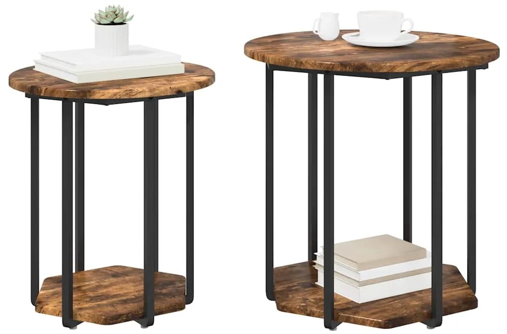 vidaXL Σετ βοηθητικά τραπεζάκια 2 pcs Καπνιστή βελανιδιά και Μαύρο