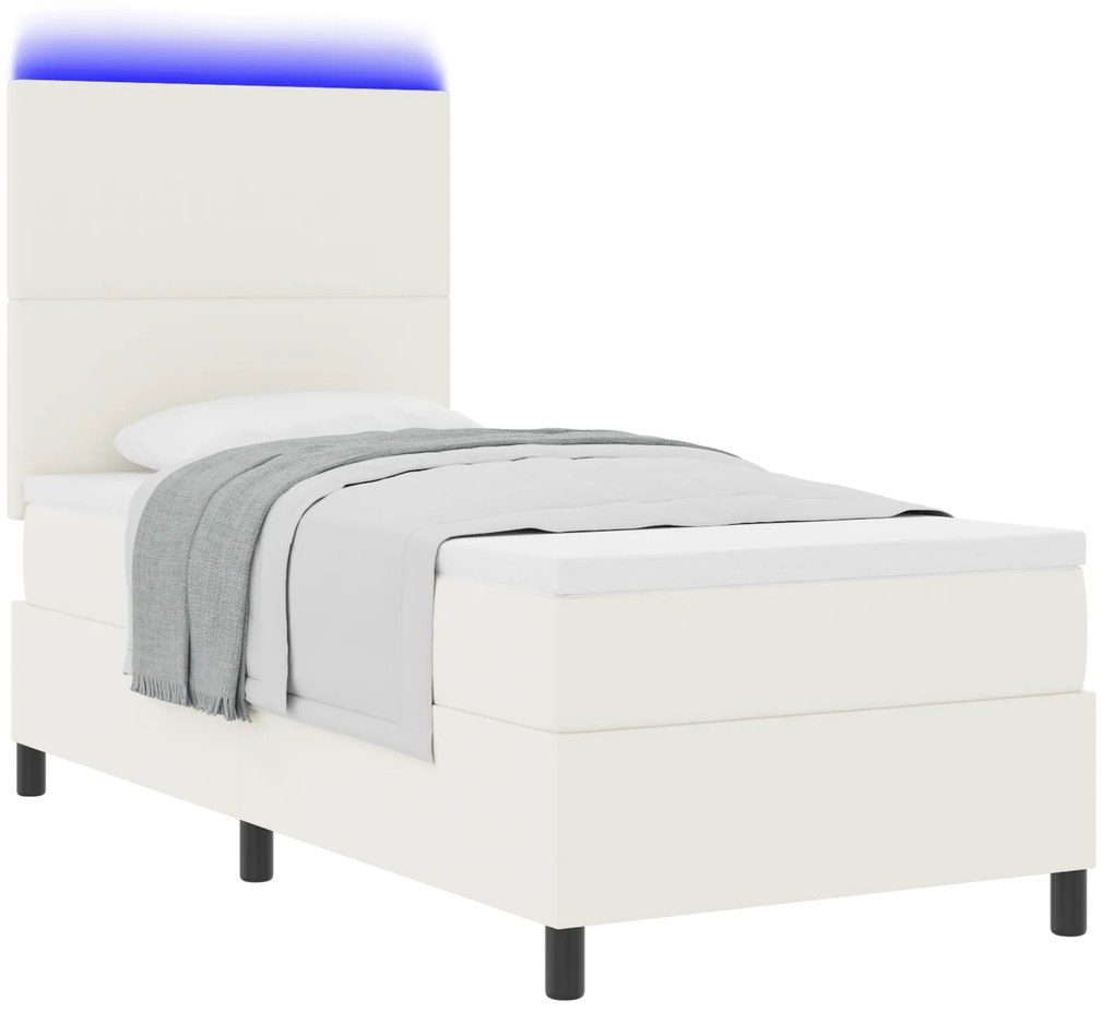 vidaXL Κρεβάτι με ελατήριο και στρώμα & LED κρέμα 80x200 εκ. κοτλέ ύφασμα