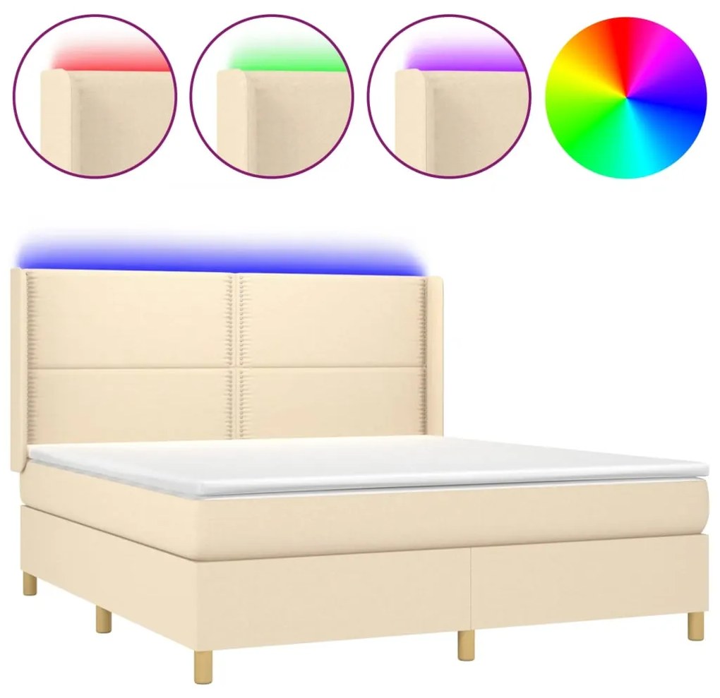 ΚΡΕΒΑΤΙ BOXSPRING ΜΕ ΣΤΡΩΜΑ &amp; LED ΚΡΕΜ 160X200 ΕΚ. ΥΦΑΣΜΑΤΙΝΟ 3138810