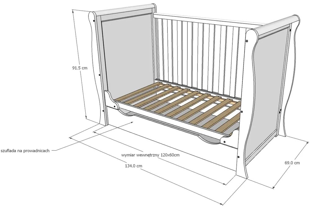 Βρεφικό προεφηβικό Κρεβάτι με Συρτάρι Mini Elegant Lux  White  60x120cm   BC10017A  BabyCute