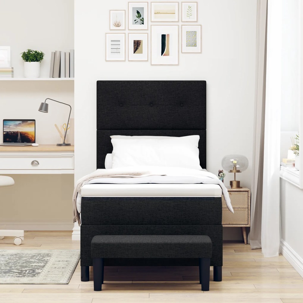 vidaXL Κρεβάτι Box Spring με Στρώμα & Έδρα Μαύρο 90x200 εκ. Ύφασμα