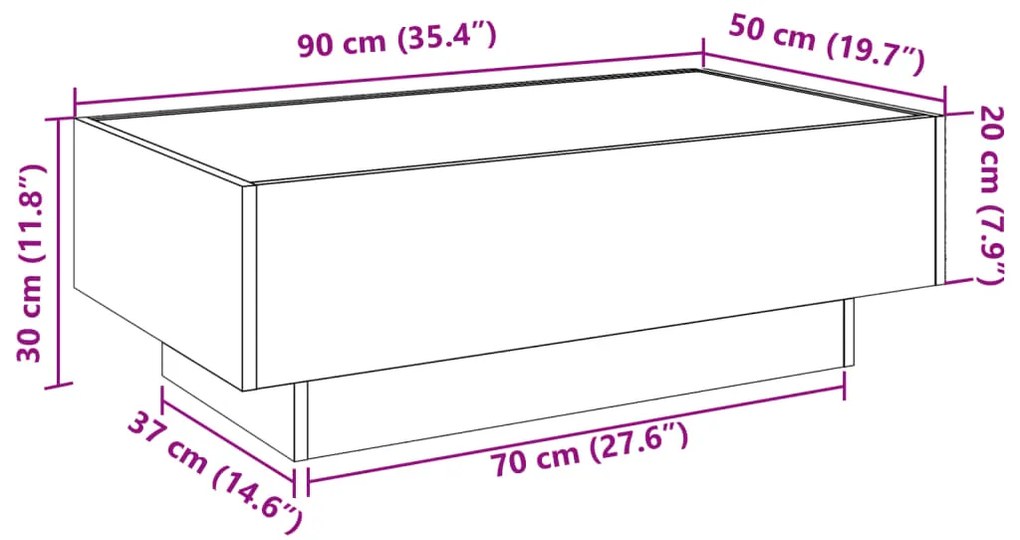 Τραπεζάκι Σαλονιού με LED Δρυς 90x50x30 εκ. Επεξεργασμένο Ξύλο - Καφέ