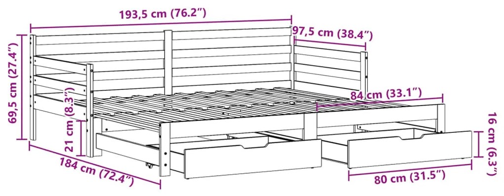 Καναπές Κρεβάτι Συρόμενος Χωρίς Στρώμα 90x190 εκ. &amp; Συρτάρια - Καφέ