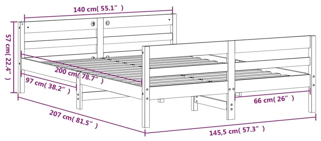 Σκελετός Κρεβατιού Χωρίς Στρώμα 140x200 εκ Μασίφ Ξύλο Πεύκου - Καφέ