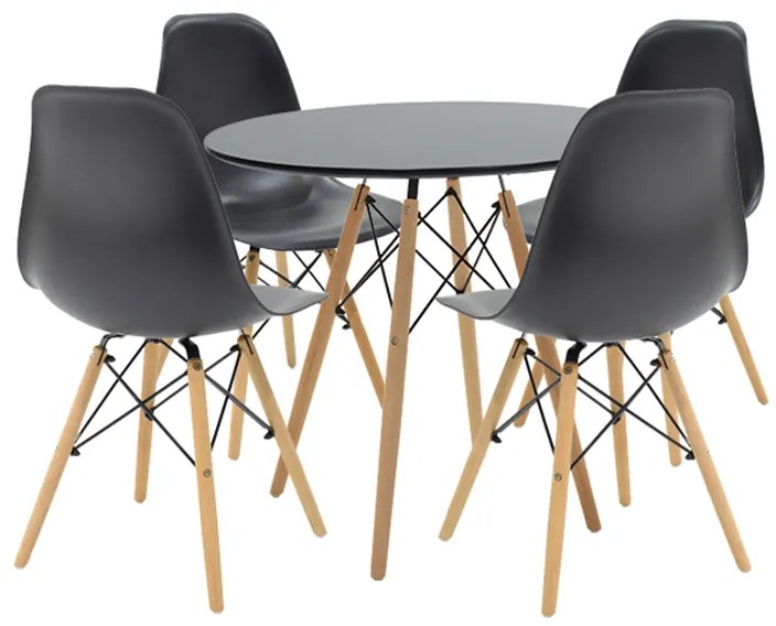 Intrahome Τραπεζαρία EVERESTA Intrahome σετ 5τεμ σε απόχρωση μαύρο-φυσικό Φ80x73εκ | SKU: INTRAPA-311111730