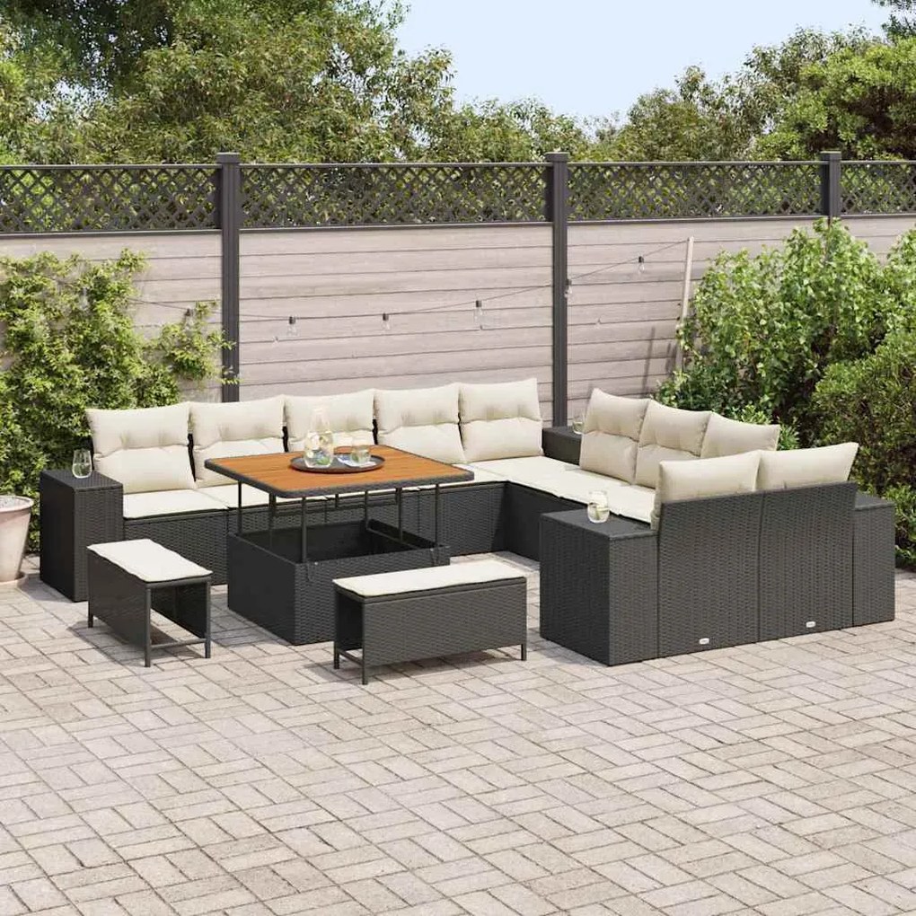 vidaXL Σετ Καναπέ Κήπου Ρυθμιζόμενο ύψος 13 pcs Μαύρο συνθετικό ρατάν