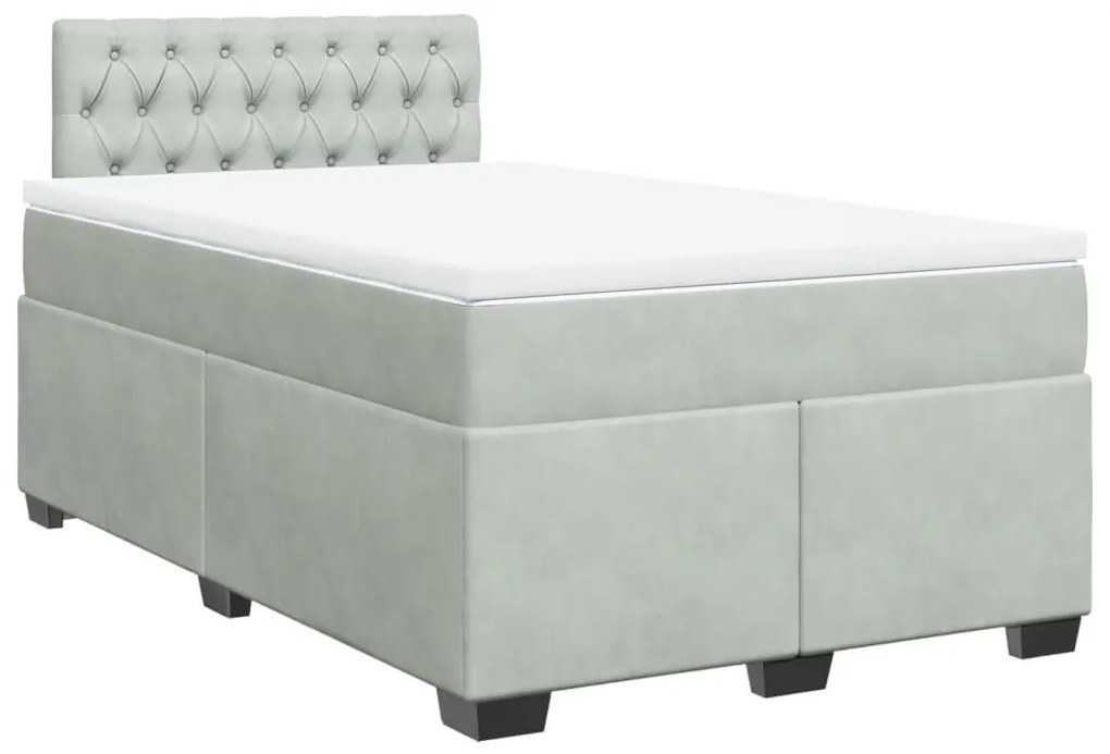 vidaXL Κρεβάτι Boxspring με Στρώμα Ανοιχτό Γκρι 120x190 εκ. Βελούδινο