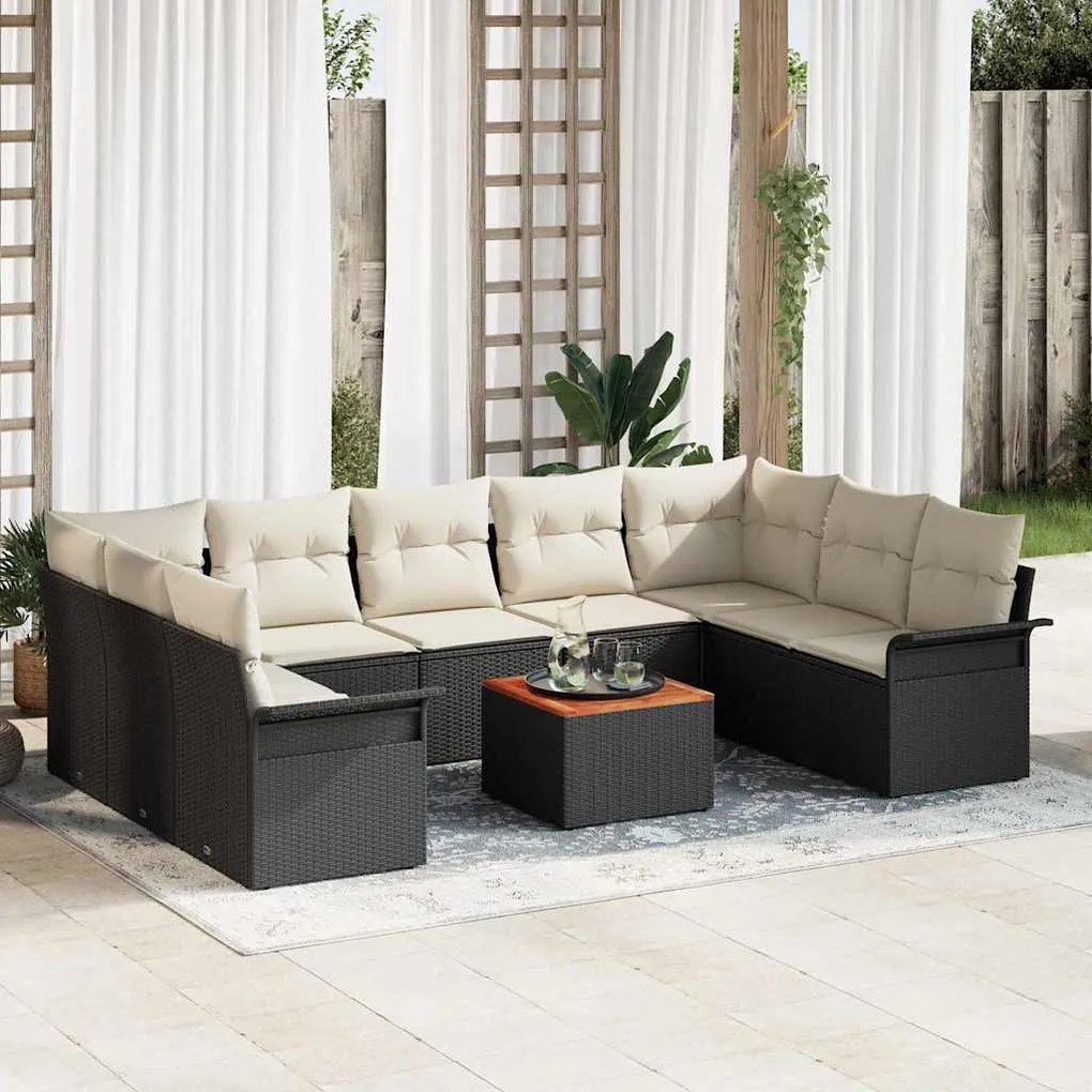 Σετ Καναπέ Κήπου 10 pcs Μαύρο Πολυ ράταν