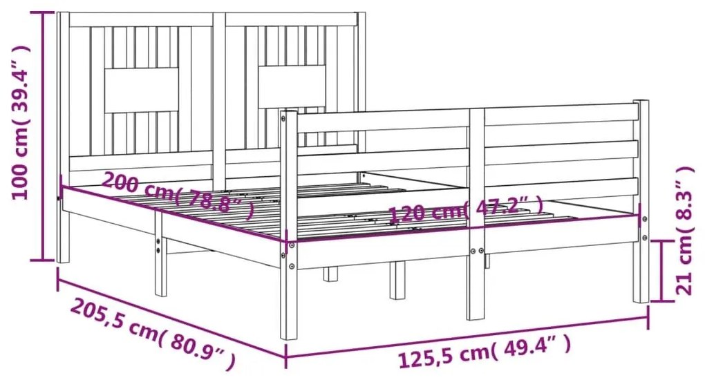 Πλαίσιο Κρεβατιού με Κεφαλάρι Λευκό 120x200 εκ. Μασίφ Ξύλο - Λευκό