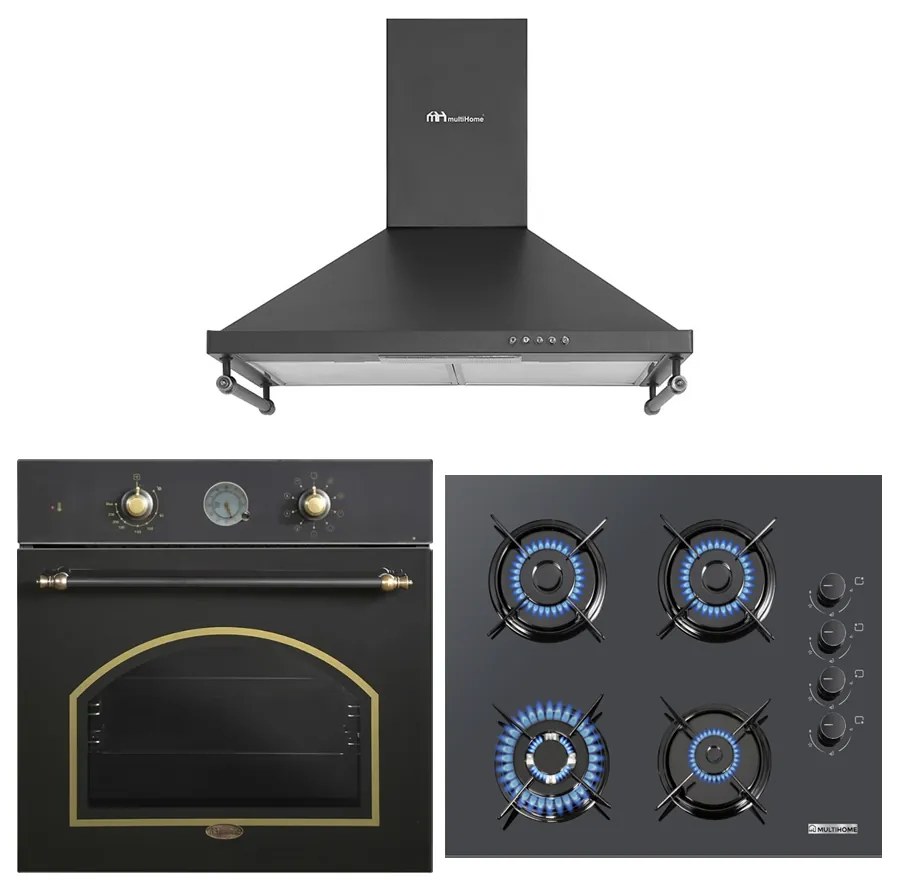 MULTIHOME ΣΕΤ ΦΟΥΡΝΟΣ MH-6051 BLACK RETRO + ΕΣΤΙΑ ΥΓΡΑΕΡΙΟΥ MH-6107 ΜΑΥΡΟ + ΑΠΟΡΡΟΦΗΤΗΡΑΣ ΚΑΜΙΝΑΔΑ MH-6652 RUSTIC BLACK MULTIHOME 999-002-87889