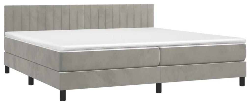 vidaXL Κρεβάτι Boxspring με Στρώμα Ανοιχτό Γκρι 200x200 εκ. Βελούδινο