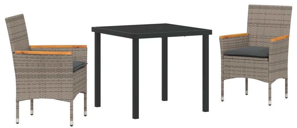 vidaXL Set Γευμάτων Κήπου 3 Τεμαχίων με Γκρι Μαξιλάρια από Πολυ Ράτταν