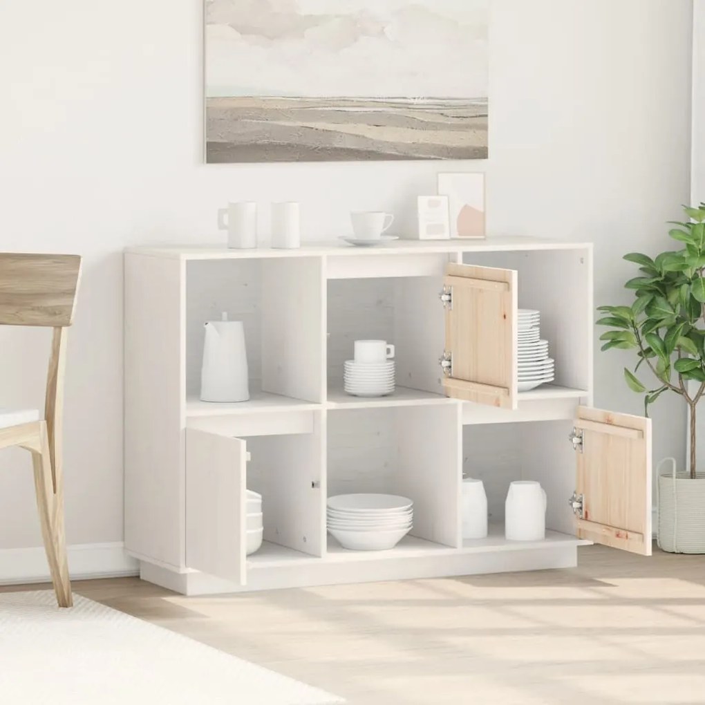 vidaXL Ντουλάπι Λευκό 110,5 x 35 x 80 εκ. από Μασίφ Ξύλο Πεύκου