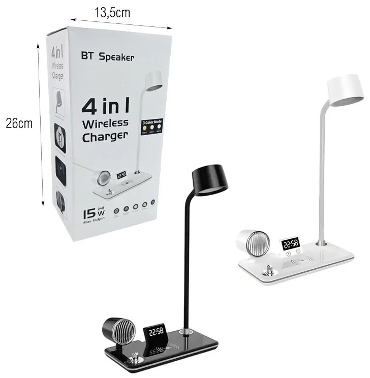 LED Φωτιστικό Γραφείου 4 σε 1 με Ασύρματο Φορτιστή, Ηχείο Bluetooth και Ρολόι - LED Desk Lamp 4 in 1 with Wireless Charger, Bluetooth Speaker and Clock