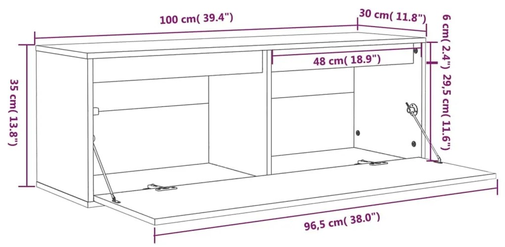 Ντουλάπι Τοίχου Λευκό 100 x 30 x 35 εκ. από Μασίφ Ξύλο Πεύκου - Λευκό