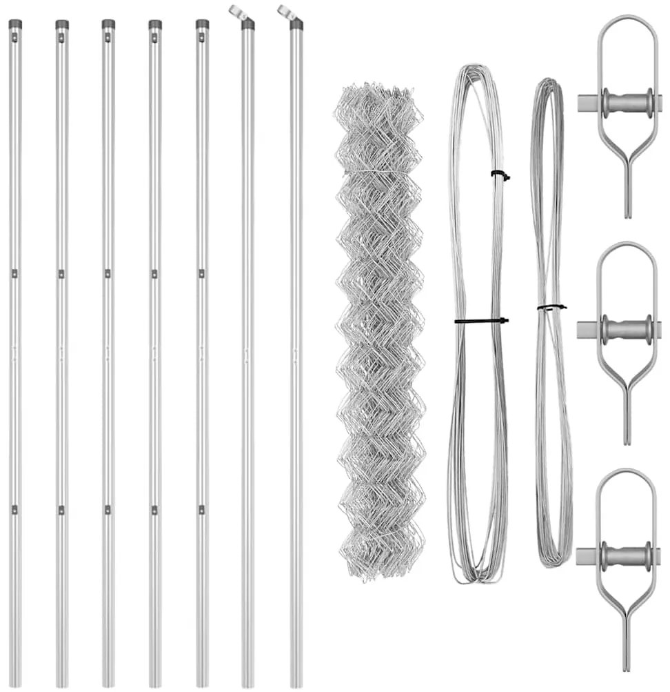 vidaXL Φράχτης από αλυσίδα με στήλες Ασημί 1.5 x 10 m Ατσάλι
