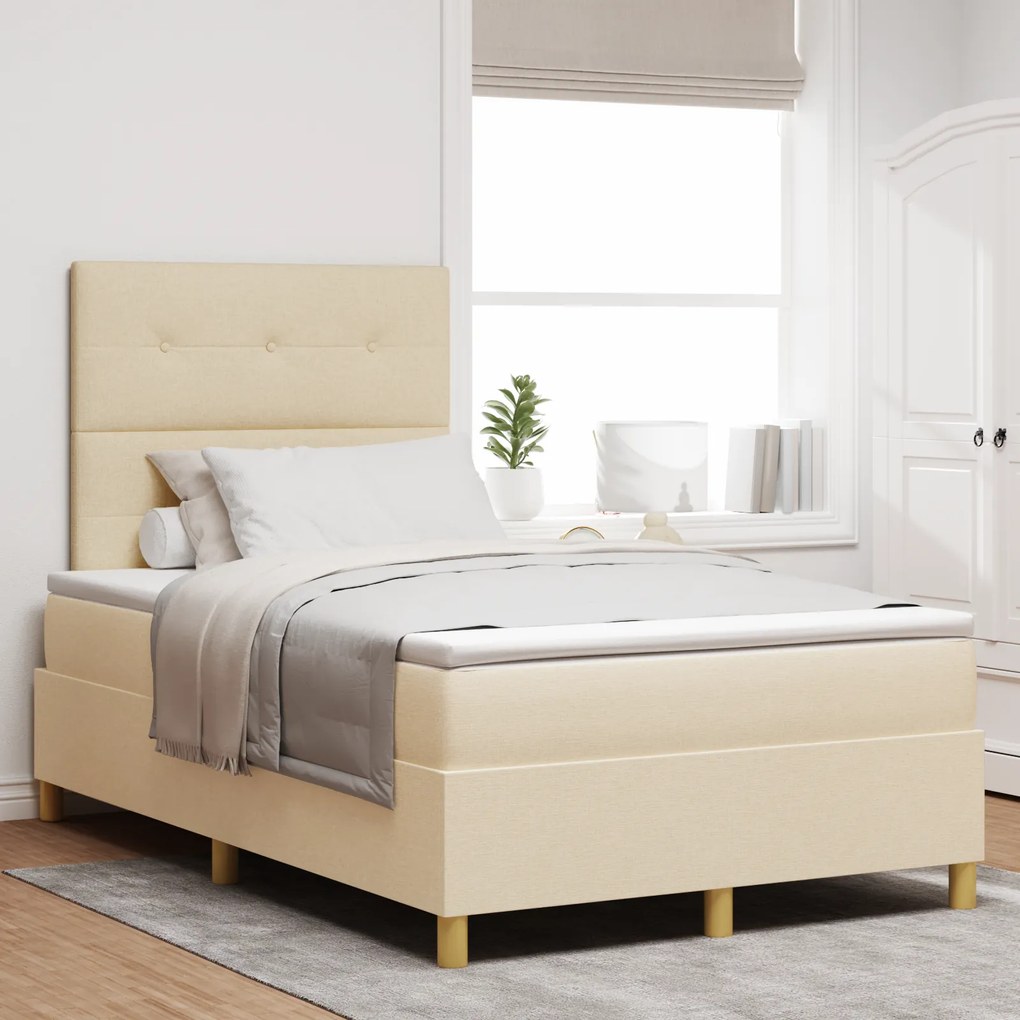 vidaXL Κρεβάτι Box Spring με Στρώμα & LED Κρεμ 120x200 εκ Υφασμα