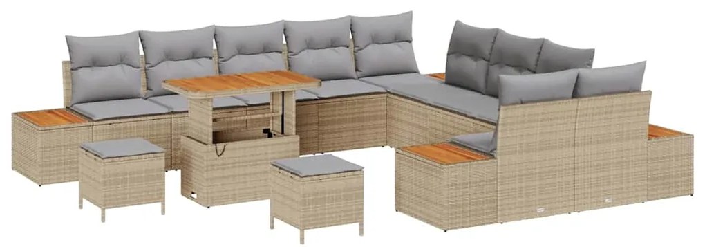 vidaXL Σετ Καναπέ Κήπου με μαξιλάρι 13 pcs Μπεζ Πολυ ράταν