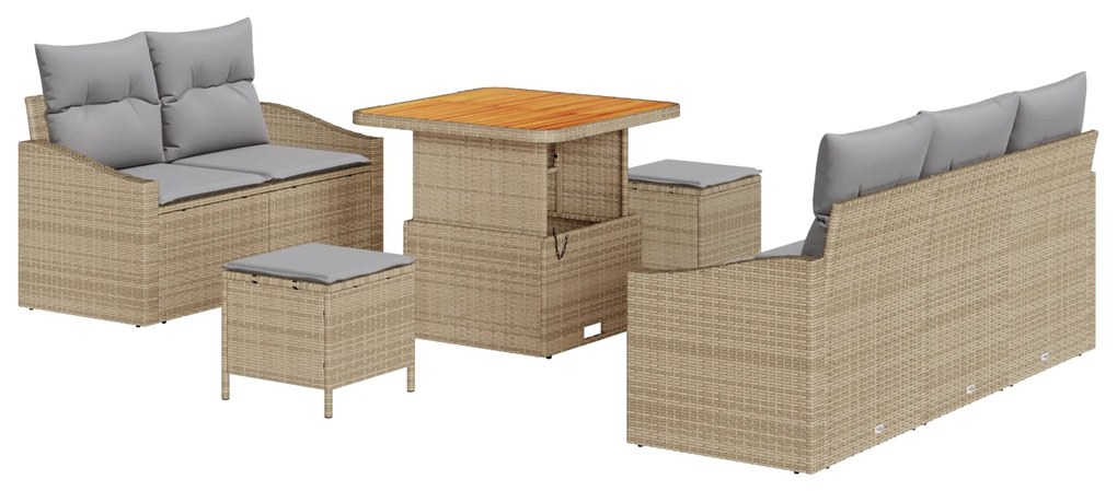 vidaXL Set κήπου  8 τεμαχίων με μαξιλάρια, μπεζ πολυράττανα.
