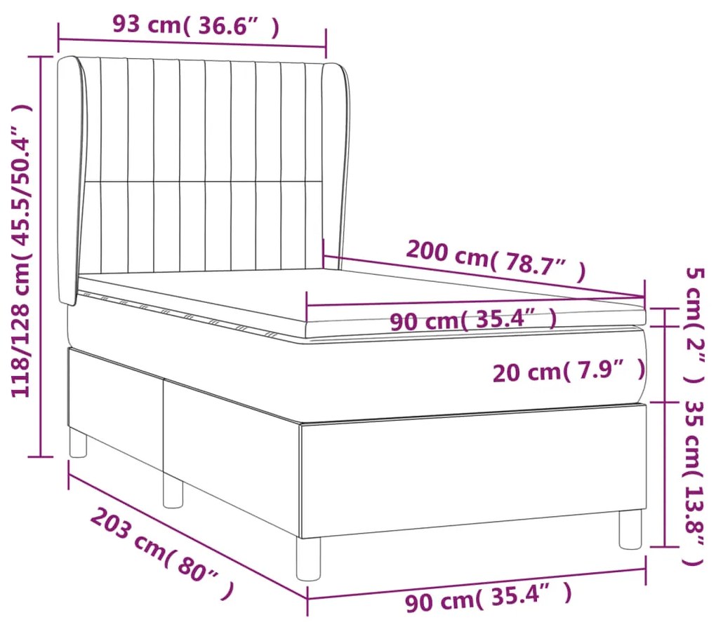 Κρεβάτι Boxspring με Στρώμα Σκούρο Μπλε 90x200 εκ. Βελούδινο - Μπλε