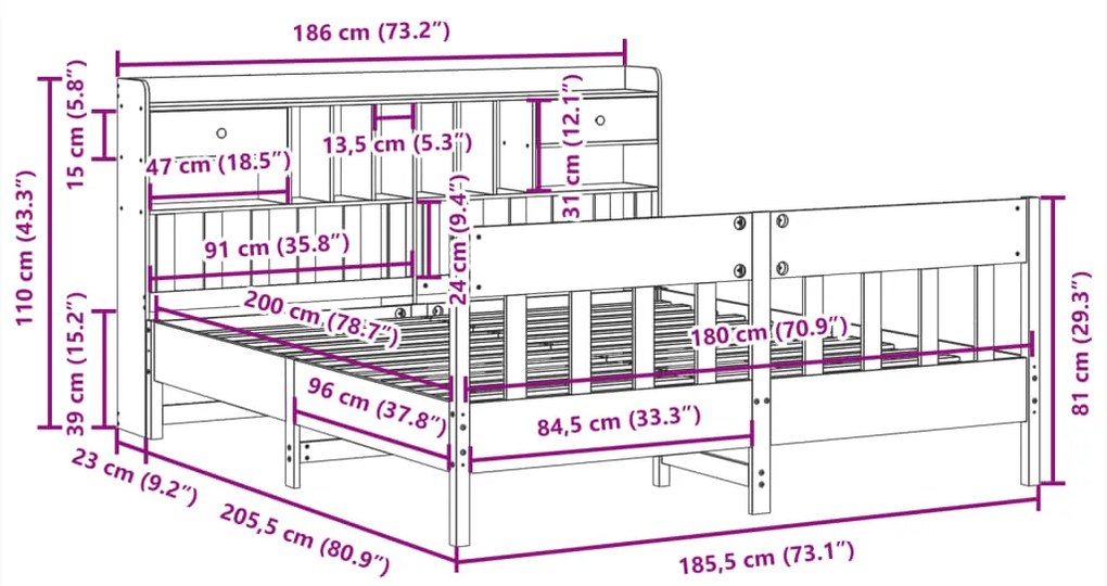 Σκελετός Κρεβατιού Χωρίς Στρώμα 180x200 εκ Μασίφ Ξύλο Πεύκου - Καφέ