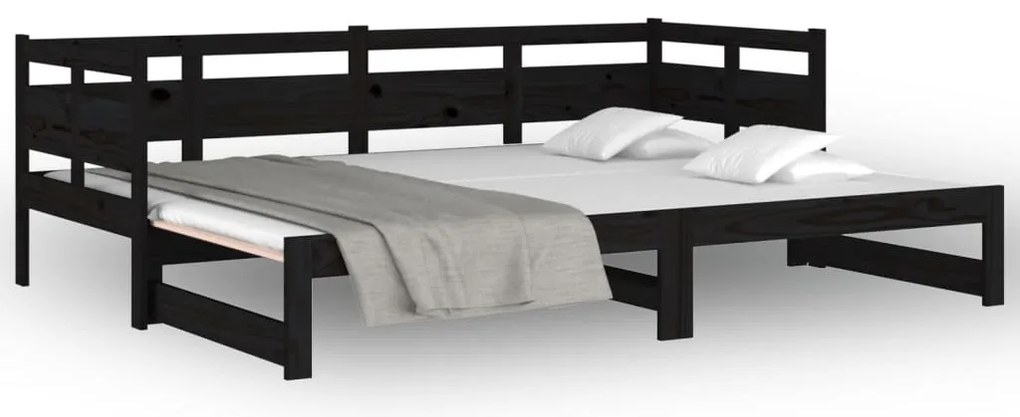 vidaXL Καναπές Κρεβάτι Συρόμενος Μαύρος 2x(90x190) εκ. Μασίφ Πεύκο