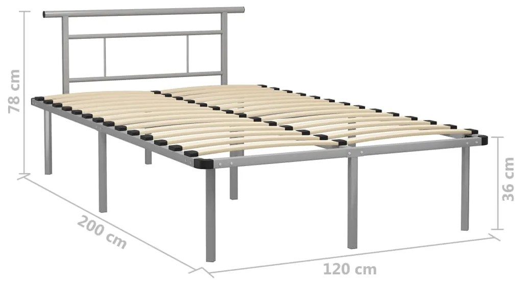 vidaXL Πλαίσιο Κρεβατιού Γκρι 120 x 200 εκ. Μεταλλικό