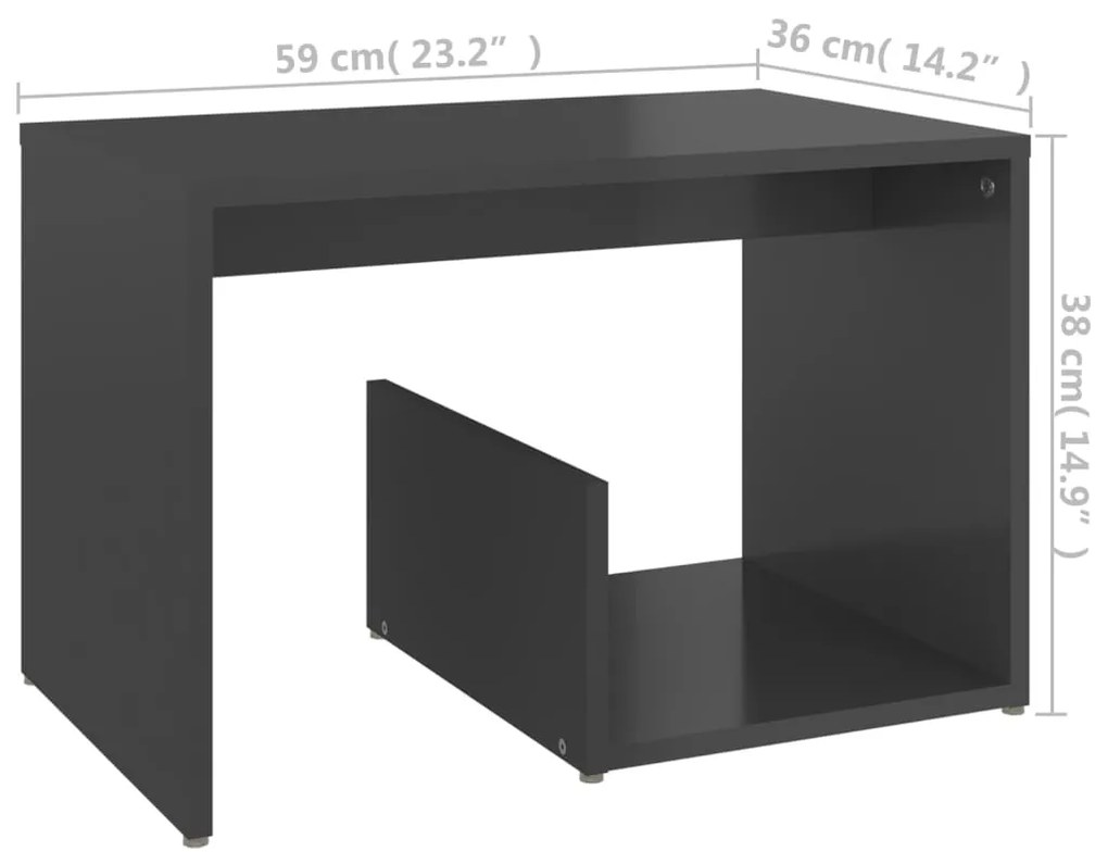 vidaXL Τραπέζι Βοηθητικό Γυαλιστερό Γκρι 59 x 36 x 38 εκ. Μοριοσανίδα