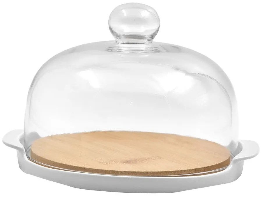 Τουρτιέρα Με Καπάκι Curve 030012 25x22x14cm White-Natural Πορσελάνη,Bamboo