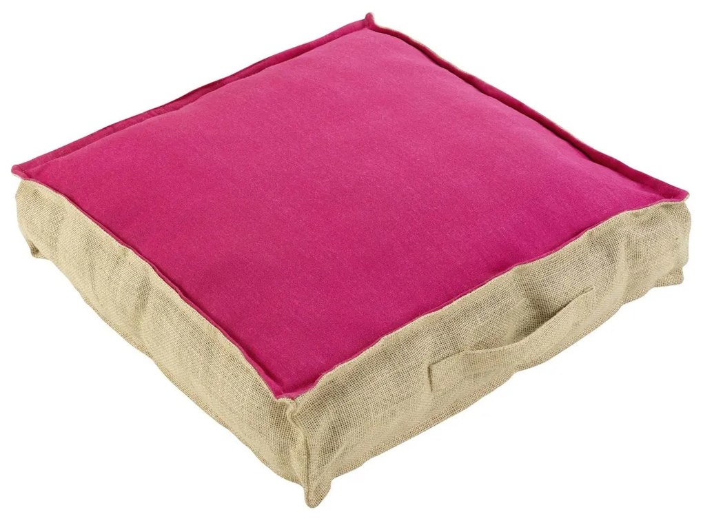 Μαξιλάρια Douceur d intérieur  COUSSIN DE SOL 45 x 45 x 10 CM COTON UNI+JUTE BELITA FRAMBOISE