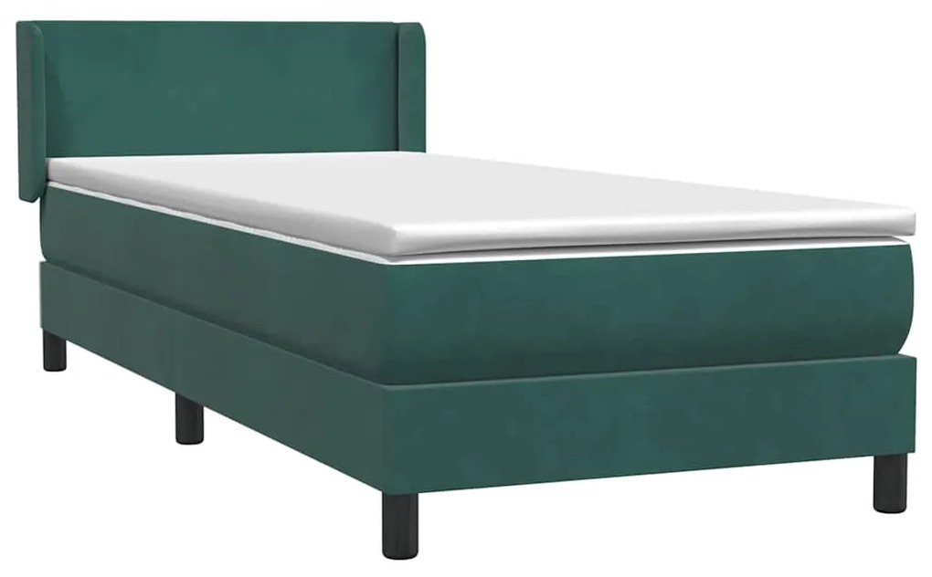 vidaXL Κρεβάτι Boxspring με Στρώμα Σκούρο Πράσινο 100x210εκ. Βελούδινο