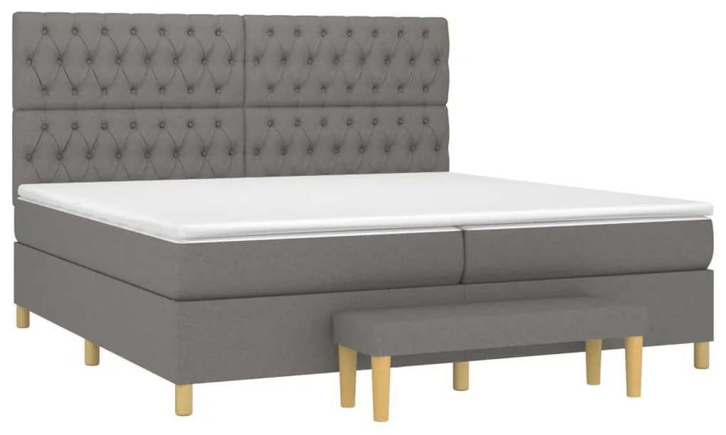 Κρεβάτι Boxspring με Στρώμα Σκούρο Γκρι 200x200 εκ. Υφασμάτινο - Γκρι