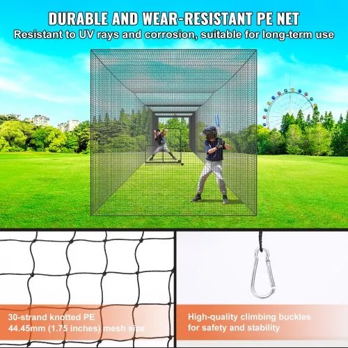 VEVOR Baseball Batting Netting, Professional Softball Baseball Batting Hitting Training Net, Practice Portable Pitching Cage Net with Door &amp; Carry Bag, Heavy Duty Enclosed PE Netting, 55FT (NET ONLY)