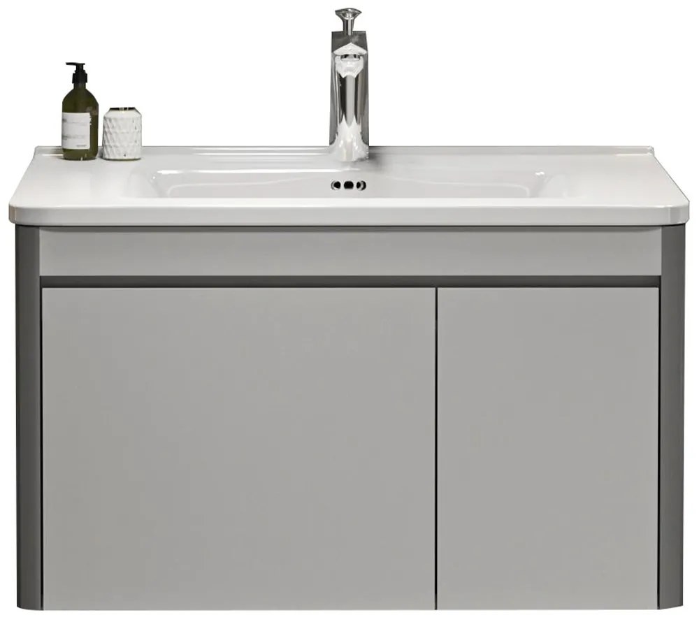 Έπιπλο Μπάνιου Πάγκος Με Νιπτήρα Yvonne 60 S3BYVO060GR 60x46,5x34cm Grey Ξύλο,Πορσελάνη