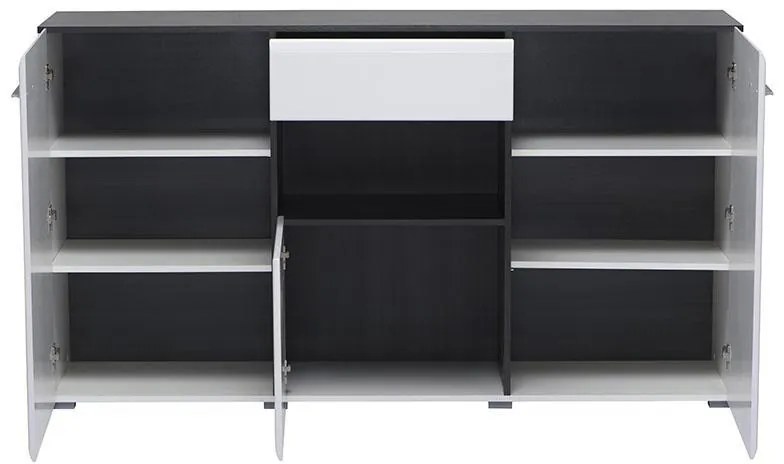 Κομότα - Συρταριέρα Enzo 3K1F Λευκό - Black Grey Wood - Λευκή Λάκα 173x41,5x96,5 εκ. 173x41.5x96.5 εκ.