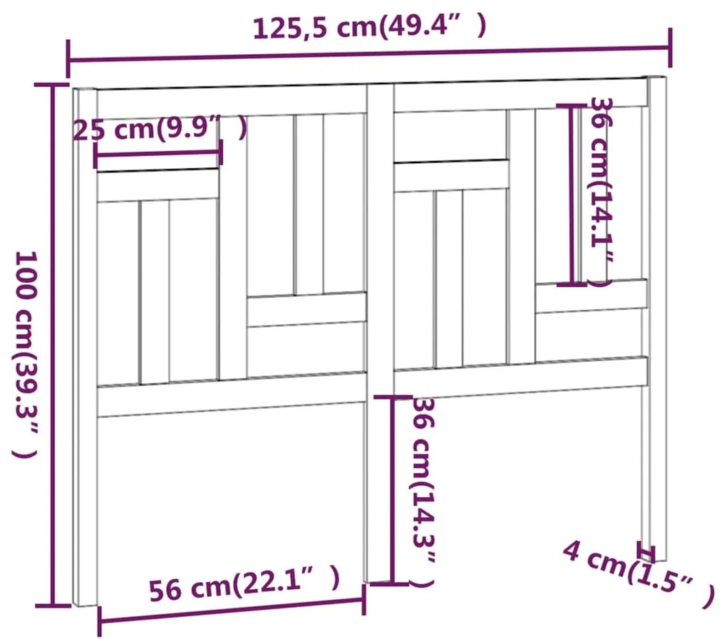 vidaXL Κεφαλάρι Κρεβατιού 125,5 x 4 x 100 εκ. από Μασίφ Ξύλο Πεύκου