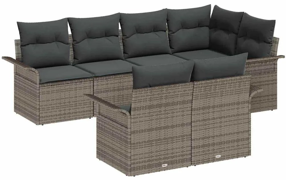 vidaXL Σετ Καναπέ Κήπου με μαξιλάρι 7 pcs Γκρι Πολυ ράταν