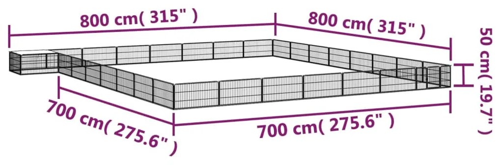 vidaXL Παρκοκρέβατο Σκύλου 32 Πάνελ Μαύρο 100x50εκ Ατσάλι Βαφή Πούδρας