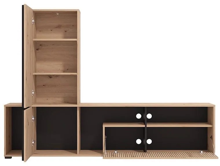 Κέντρο Ψυχαγωγίας - Σύνθεση Chania Artisan Oak - Artisan Oak με Μαύρες Γραμμές - Μαύρο 196x33x140 εκ.
