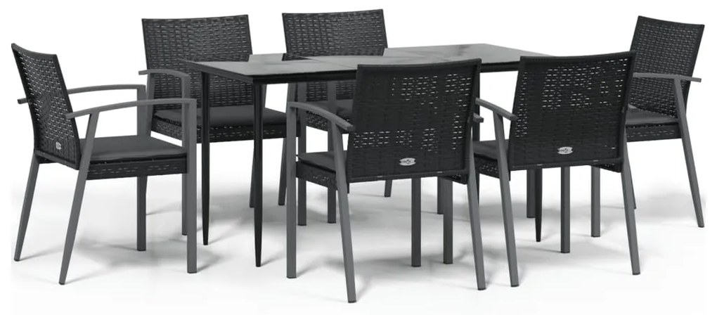 vidaXL Σετ Τραπεζαρίας Κήπου 7 τεμ. Συνθ. Ρατάν / Ατσάλι με Μαξιλάρια