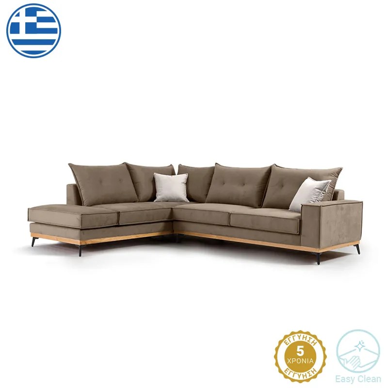Γωνιακός καναπές δεξιά γωνία Luxury II pakoworld ύφασμα mocha-cream 290x235x95εκ