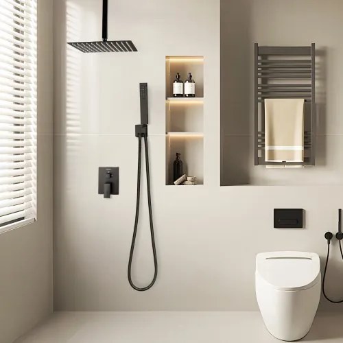 VEVOR Shower Faucet Set 12&quot; Square Rain Shower Head and Hand Set Matte Black