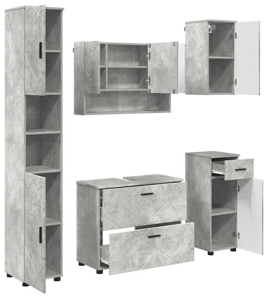 vidaXL Σετ Επίπλων Μπάνιου 5 pcs Γκρι σκυροδέματος 30 x 35 x 192 εκ.
