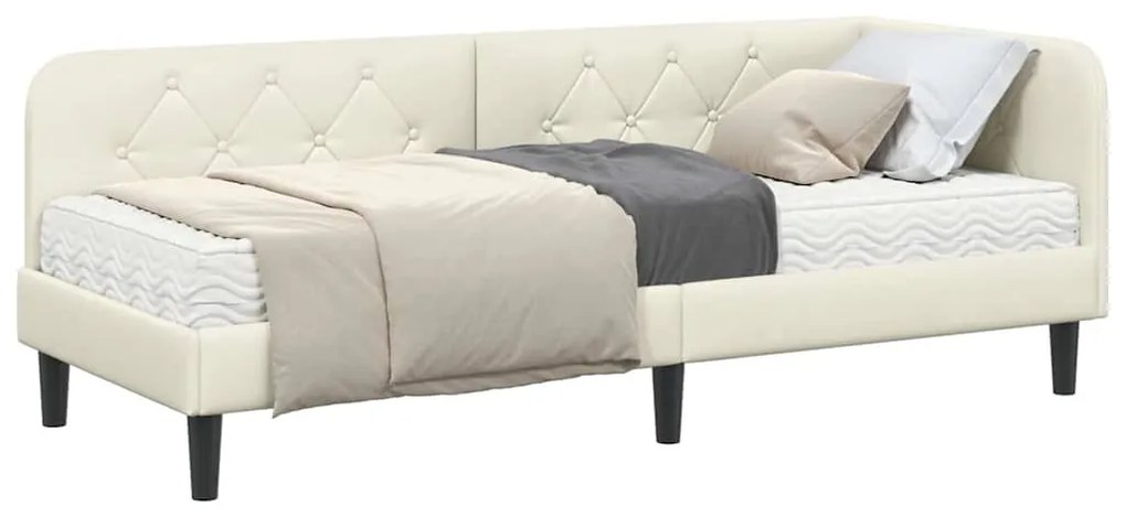 vidaXL Κρεβάτι Γωνίας με στρώμα με κεφαλάρι Κρεμ 80 x 200 cm Βελούδο