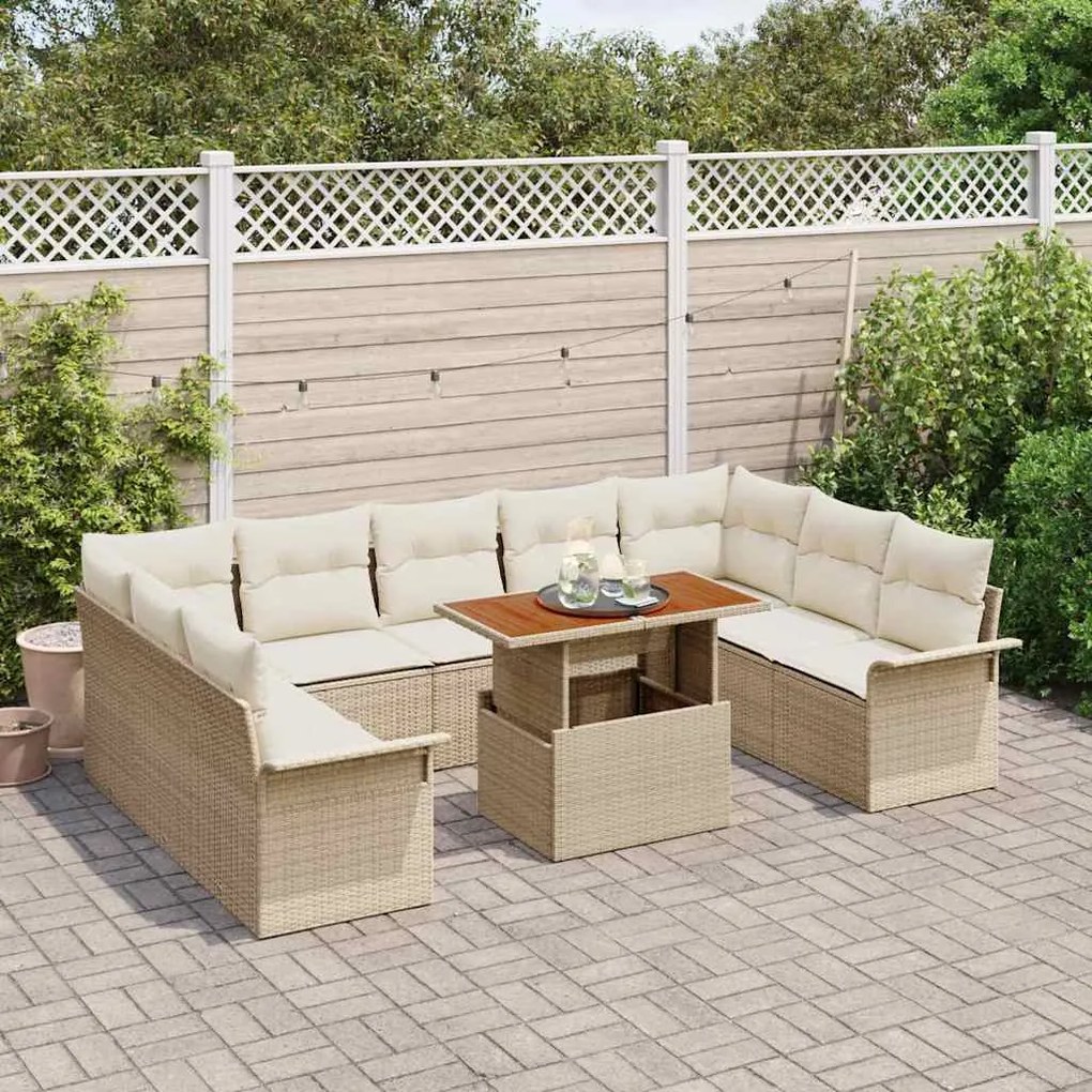 vidaXL Σετ Καναπέ Κήπου με αποθήκευση 10 pcs Μπεζ Πολυ ράταν