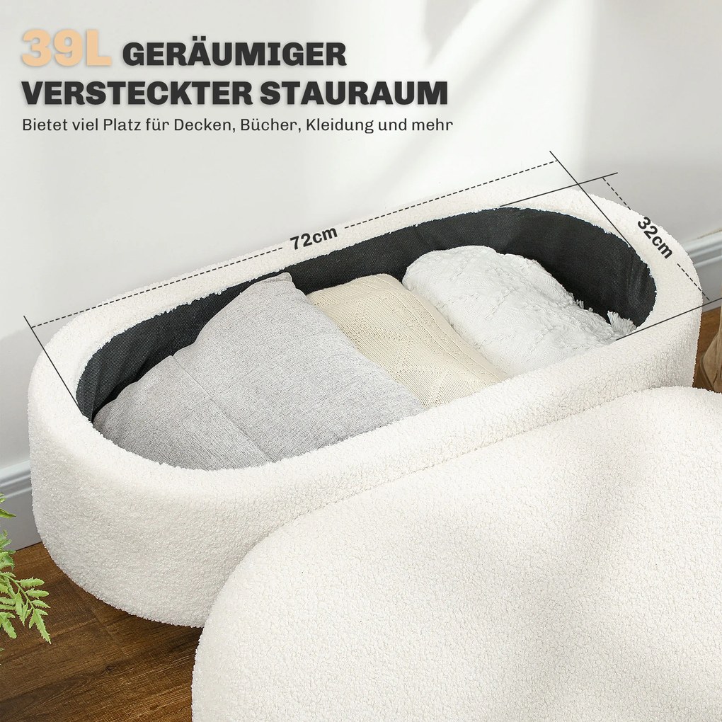 HOMCOM Πάγκος με Αποθηκευτικό Χώρο και Καπάκι, Υποπόδιο για Διάδρομο, Σαλόνι, Υπνοδωμάτιο, Ξύλο, Υφασμάτινο Κάλυμμα, Λευκό