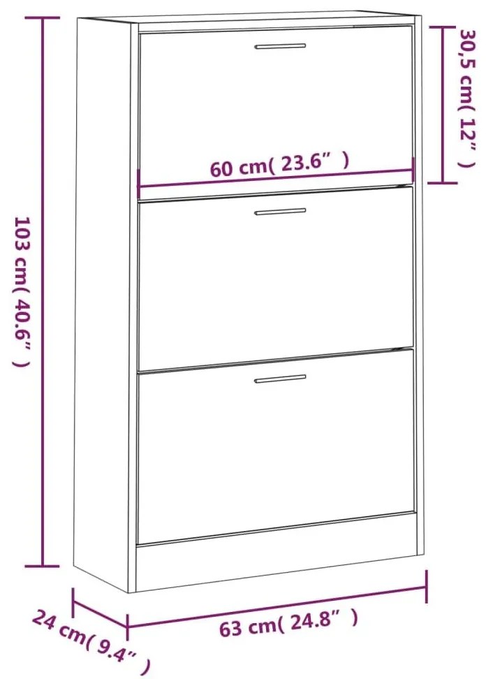 Παπουτσοθήκη Καπνιστή Δρυς 63x24x103 εκ. από Επεξεργασμένο Ξύλο - Καφέ