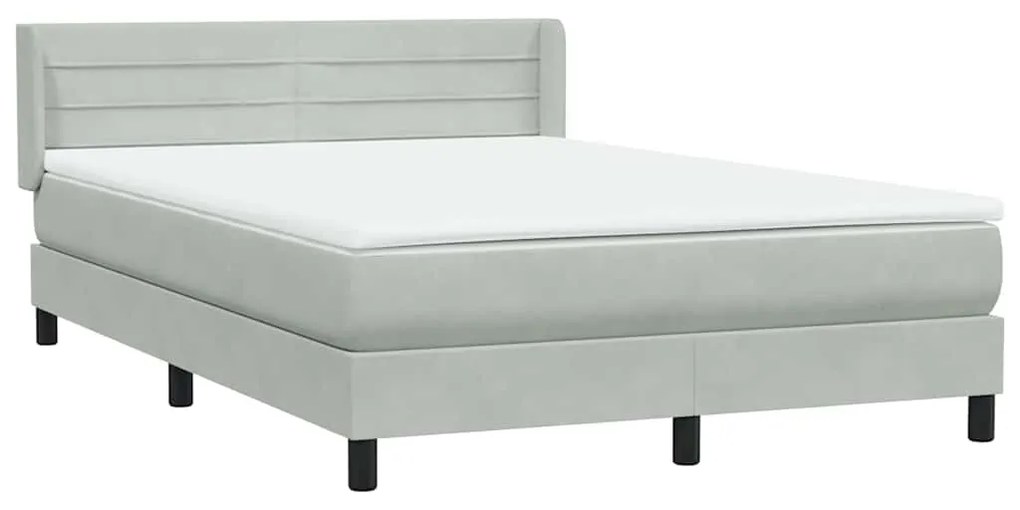 Κρεβάτι Boxspring με Στρώμα Ανοιχτό Γκρι 140x220 εκ. Βελούδινο - Γκρι